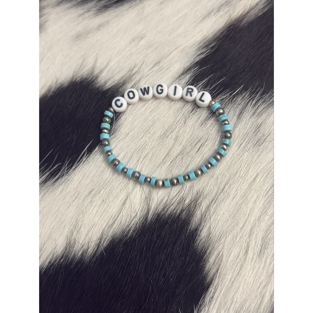Native American Sterling Cowgirl 3mm 4mm Navajo Pearl Turquoise Stretch Bracelet - Picture 2 of 11